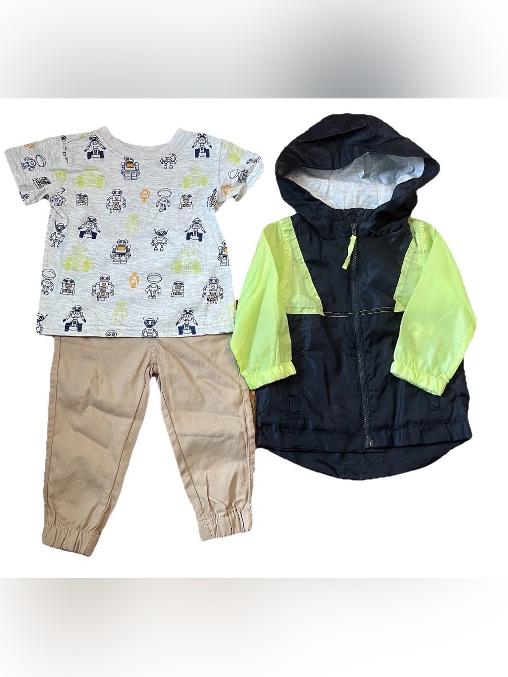 Baby Rebels Baby Boys Robot Tee, Khaki Joggers & Hooded Jacket - Size 18M